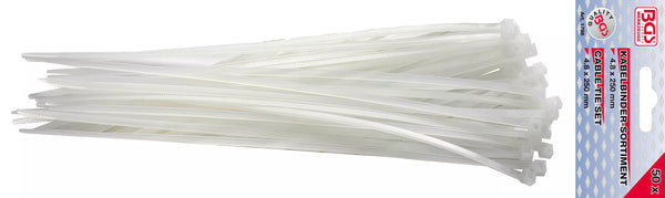 Kabelbindere sortiment | hvid | 4,8 x 250 mm | 50 dele