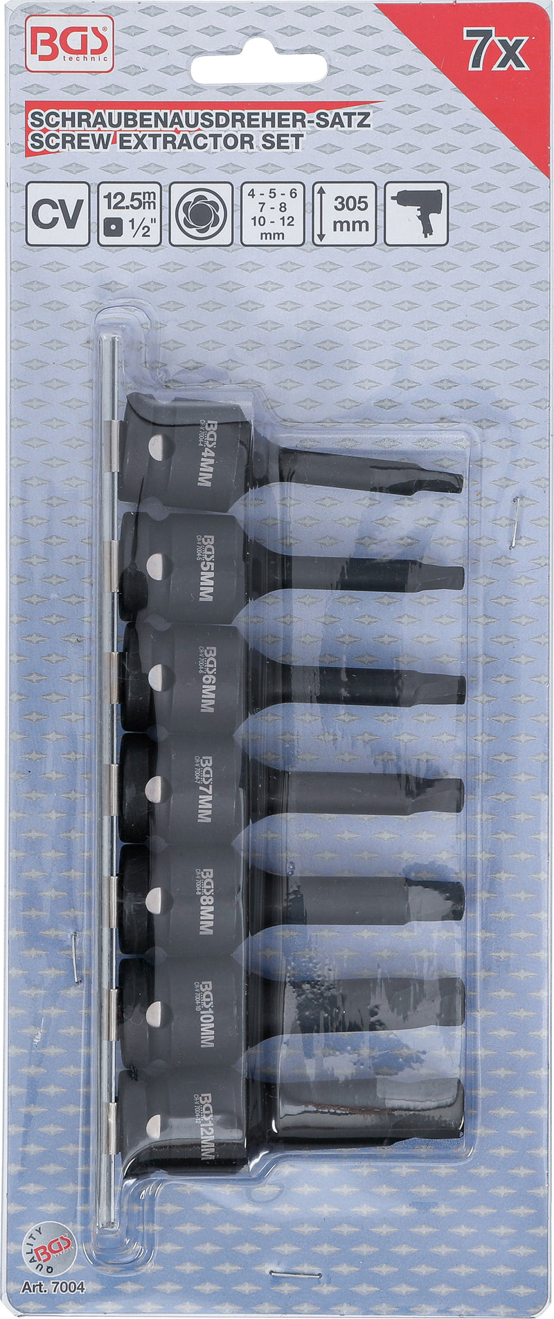 Skruvutdragare-sats | fäste 12,5 mm (1/2") | för defekta insexskruvar 3–10 mm | 7 delar