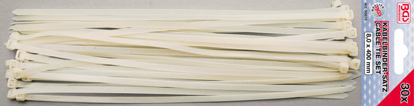 Kabelbindere sortiment | hvid | 8,0 x 400 mm | 30 dele
