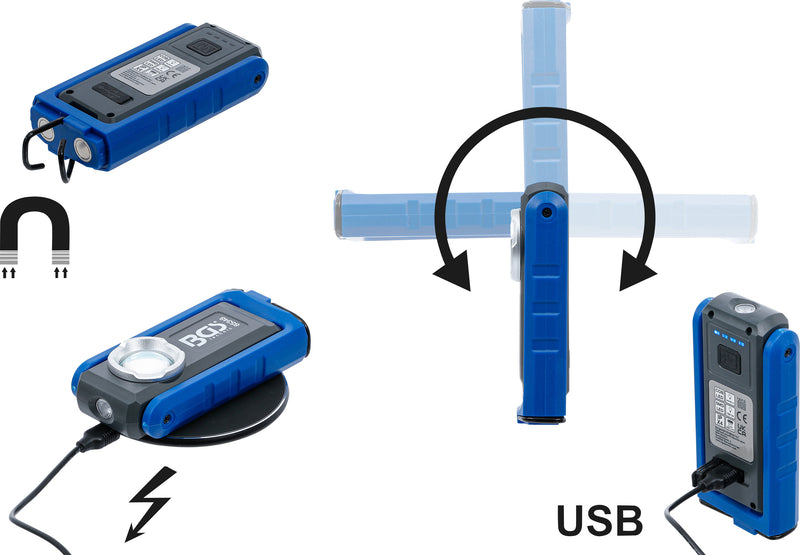 COB-LED-Verkstadslampa med magnet och krok | fällbar | Med induktiv laddningsfunktion